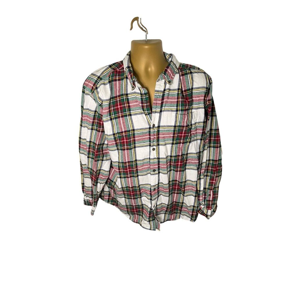 Vtg Y2K St. John’s Bay Plaid Flannel Button Up Shirt Cotton Multicolor XL